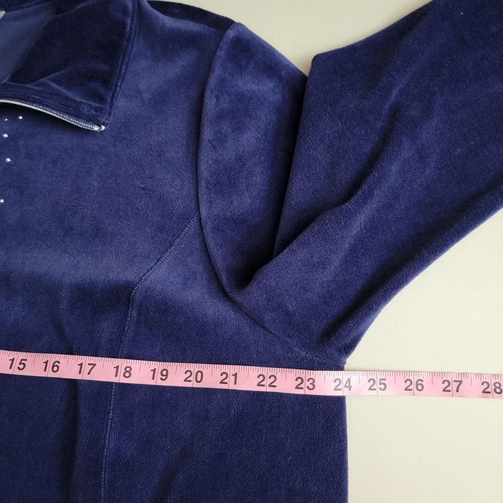 Catherine's Jacket Blue Size 1X Full Zip Velvet Long Sleeve Plus Size Pockets‎